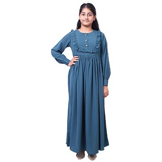 Umbrella abaya with frills- Mist Blue